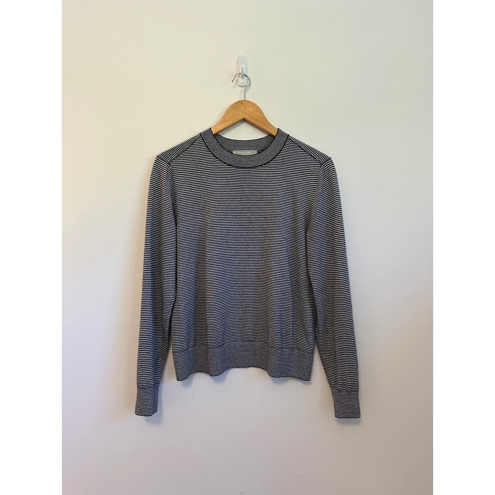 Everlane Organic Cotton Striped Crew Neck Sweater in Navy and White | Size Small